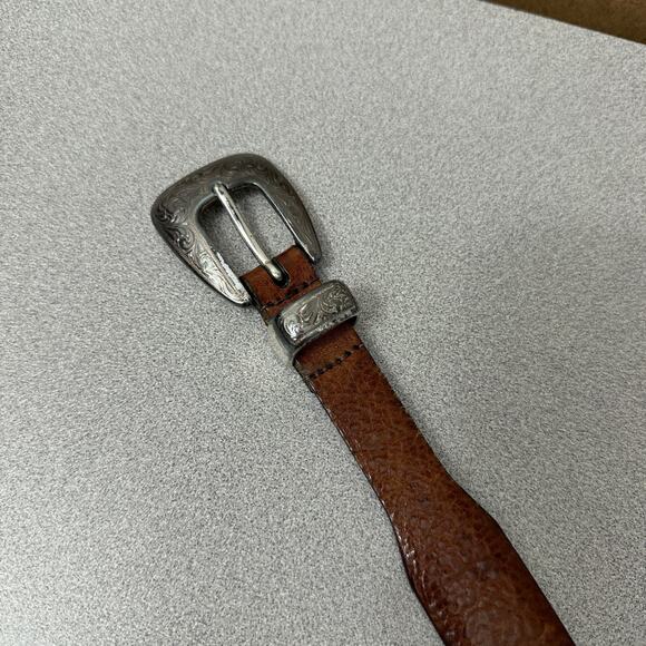 Tulliani Leather Belt Large Glazed Anline Steerhide Silver Buckle Embossed USA - Picture 5 of 10